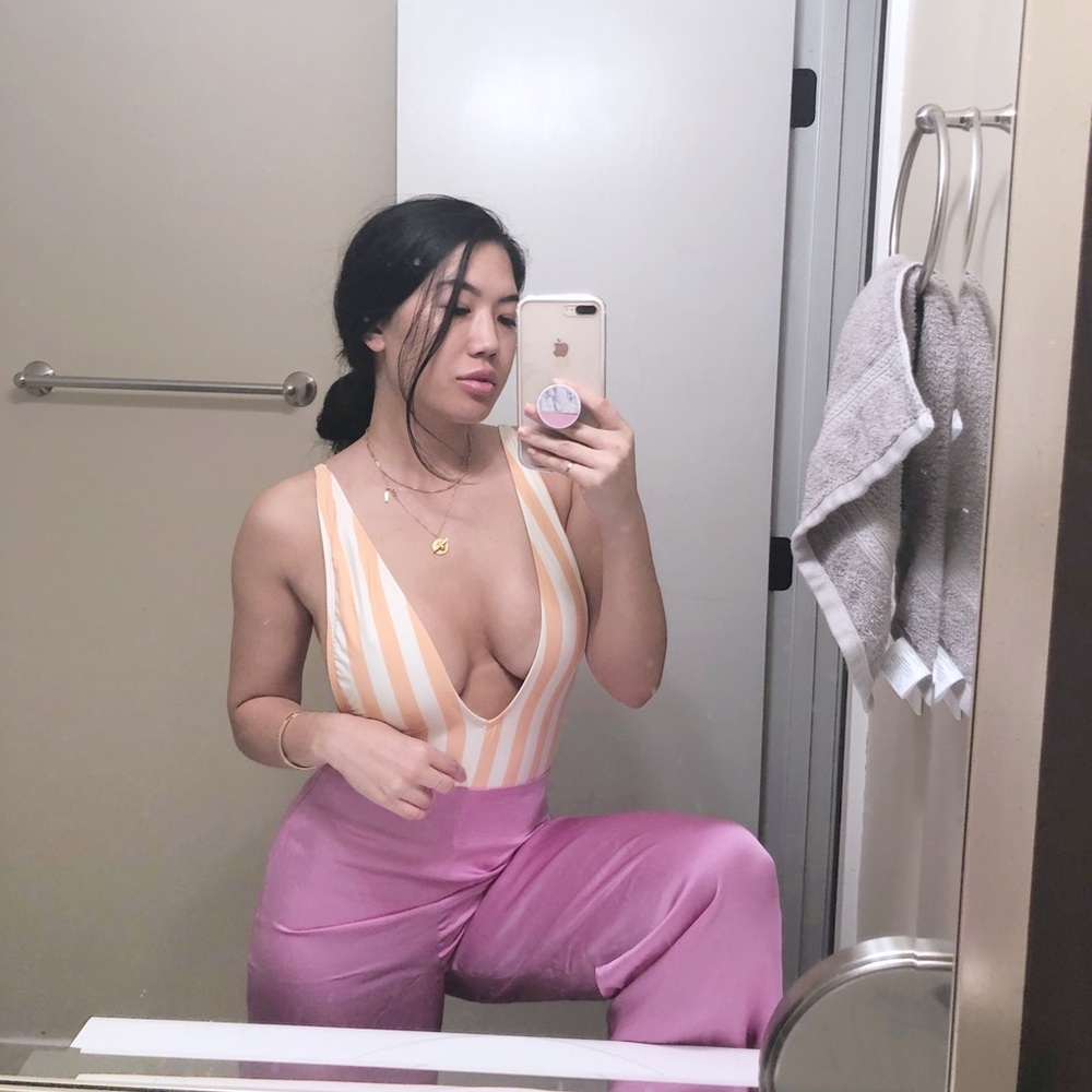 V neck one piece bikini pink stripes - Picture 3 of 5